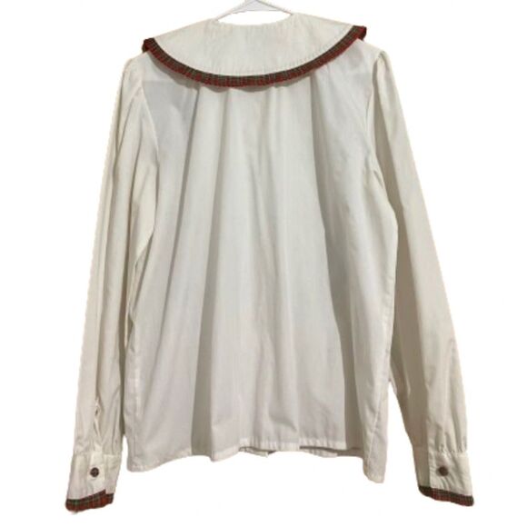 Rare & Collectible WOMEN’s WHITE BUTTON DOWN w/ RED MULTI CHECK TRIM SHIRT Sz-10 - Picture 7 of 8